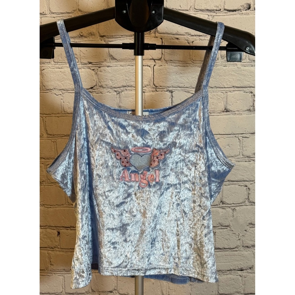 Expressions Lingerie Blue Crushed Velvet Angel Heart Camisole Crop Top Large